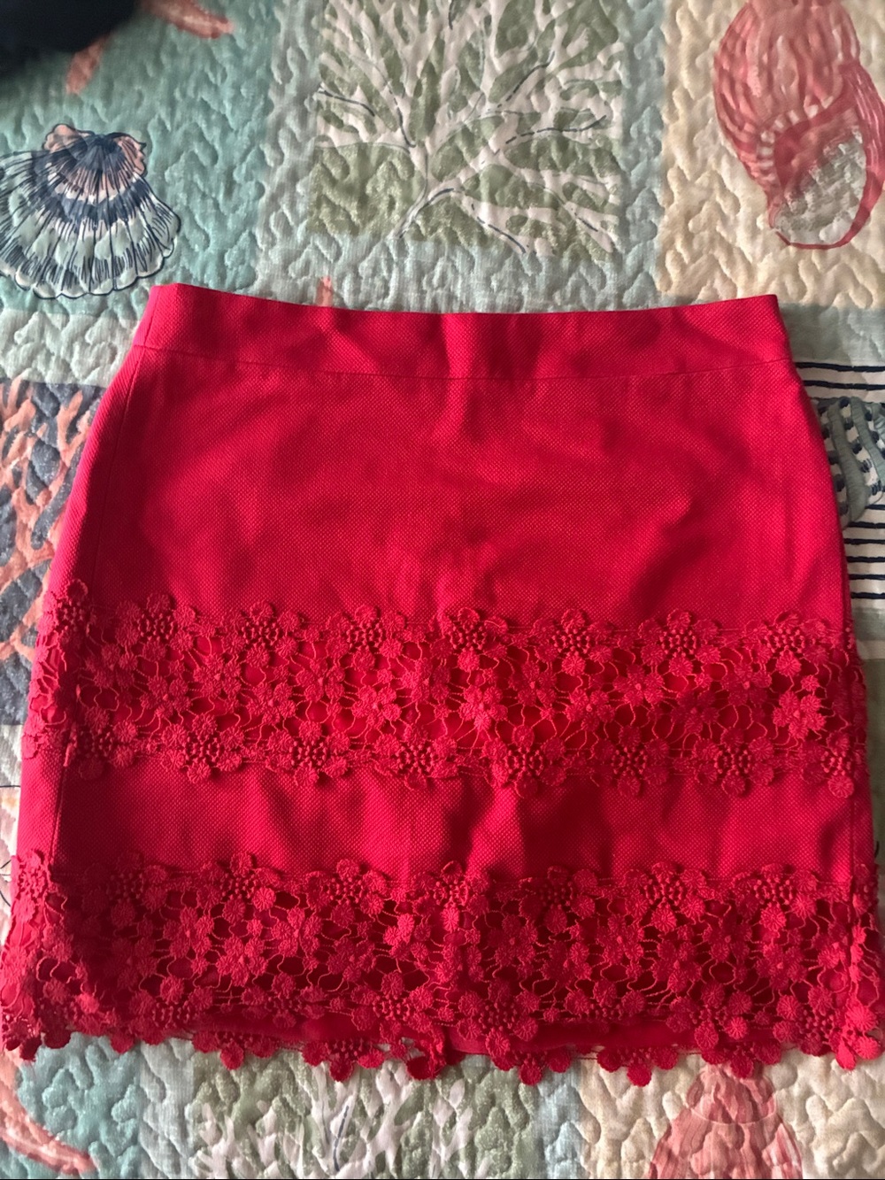 J. Crew Red Lace-Trim Mini Skirt
